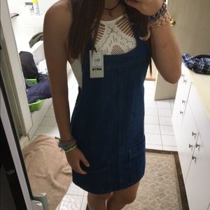 Topshop Blue Jean Overall Dress